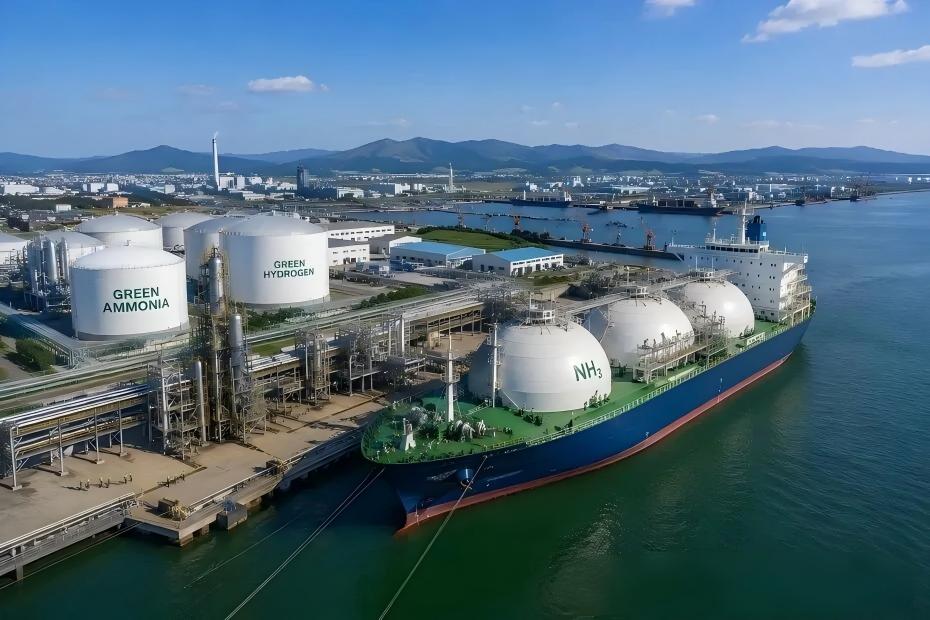 Green ammonia carrier ship at port